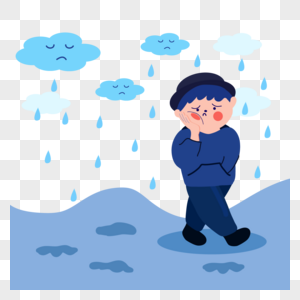 忧愁星期一插画雨中行走的男生图片