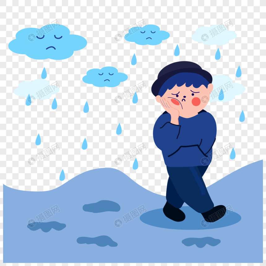 忧愁星期一插画雨中行走的男生
