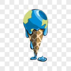 宇宙太空融化缺口的蓝色地球星球冰淇淋蛋筒全球暖化图片