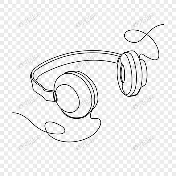 创意细边头戴式耳机线条画图片
