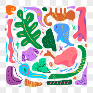 颜色鲜艳的动物植物抽象形状高清图片