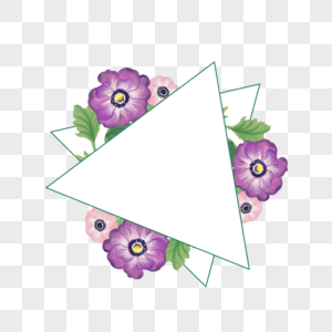 三角形水彩银莲花花卉婚礼边框图片