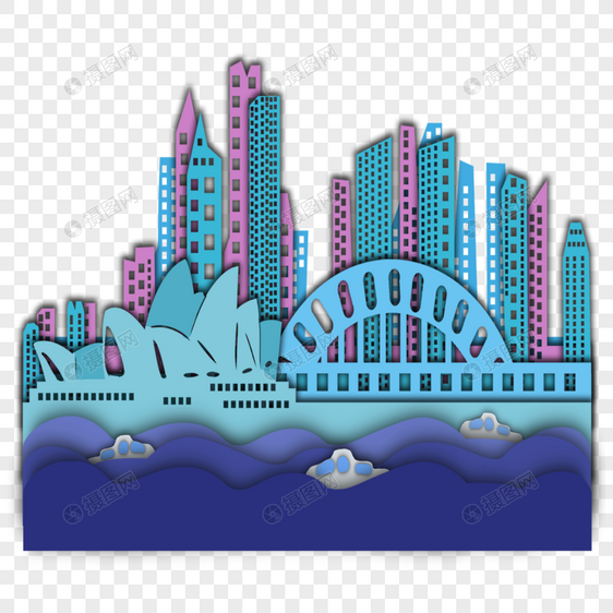 悉尼剪纸城市海浪游艇图片