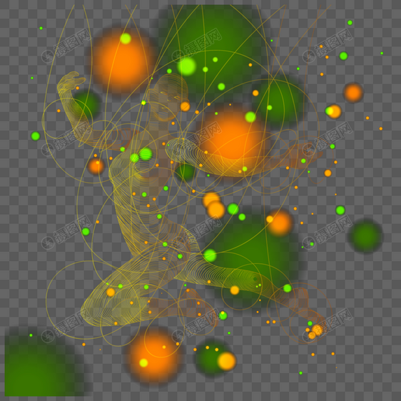 光点中跳舞的抽象光效线条人物图片