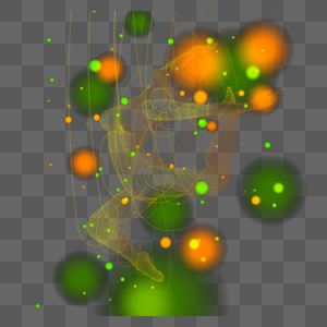 橙绿色光点中跳舞的抽象光效线条人物图片