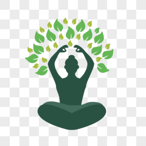 瑜伽人物和树绿色卡通树叶图片