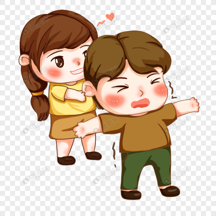 卡通可爱情侣日常扯耳朵