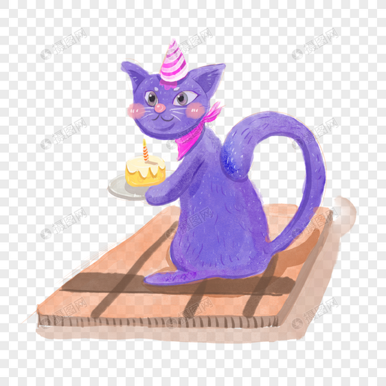 可爱动物生日紫色小猫图片