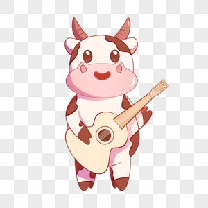可爱的卡通小奶牛弹吉他图片