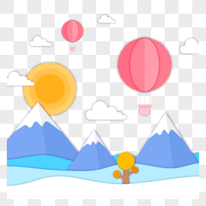 山水风景剪纸热气球图片