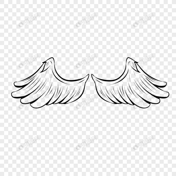 复古线翅膀鸟羽毛形状天使透明图片