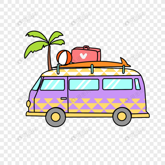 紫色巴士冲浪海滩度假图片