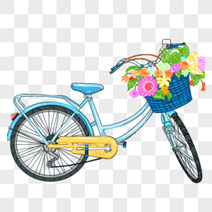 花簇蓝色布篮自行车图片