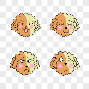 四个卷毛可爱狗狗卡通表情包图片