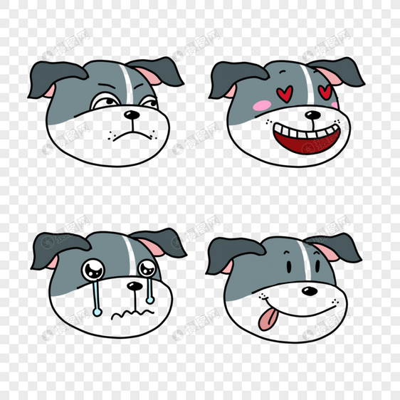 灰白色四个卡通可爱狗狗表情包图片