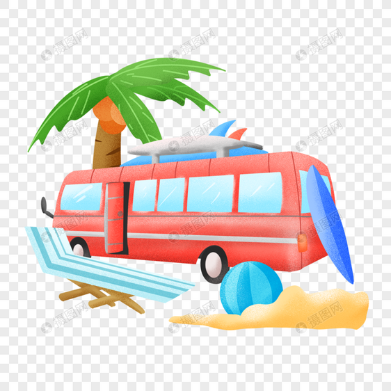 沙滩游玩冲浪巴士图片