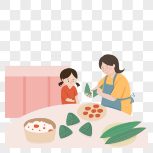 端午节厨房温暖家庭制作粽子图片