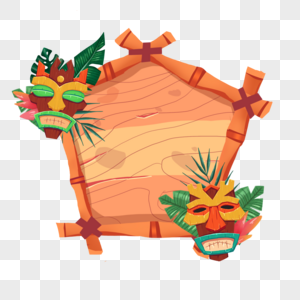 夏季夏威夷热带叶子竹子五边形边框图片