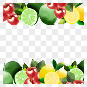 绿色柠檬樱桃水果水彩边框图片