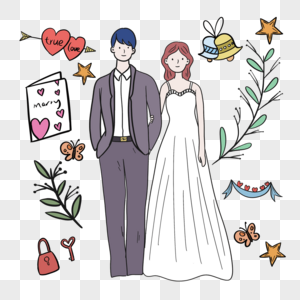 结婚请帖卡通婚礼插画图片