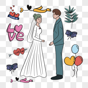 爱情卡通婚礼插画图片