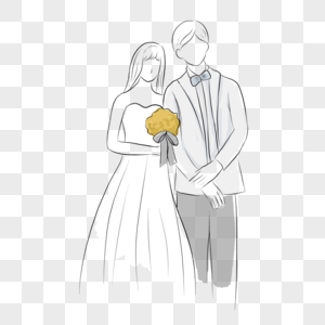 黄色捧花抽象线条婚礼图片