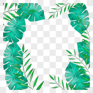 绿色宽边水彩热带树叶边框高清图片