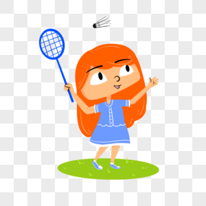 打羽毛球复古女孩美漫卡通人物图片