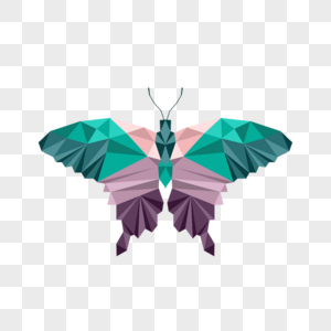紫色绿色几何风格多边形低聚彩色蝴蝶图片