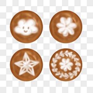 写实咖啡拿铁拉花云朵星星花朵图片