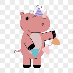 粉色可爱犀牛抽象线条动物涂鸦图片