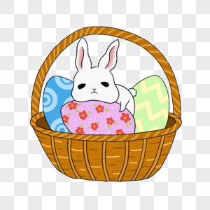 篮子里的复活节小白兔和彩蛋图片