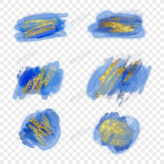 抽象蓝色主题水彩金色笔刷图片