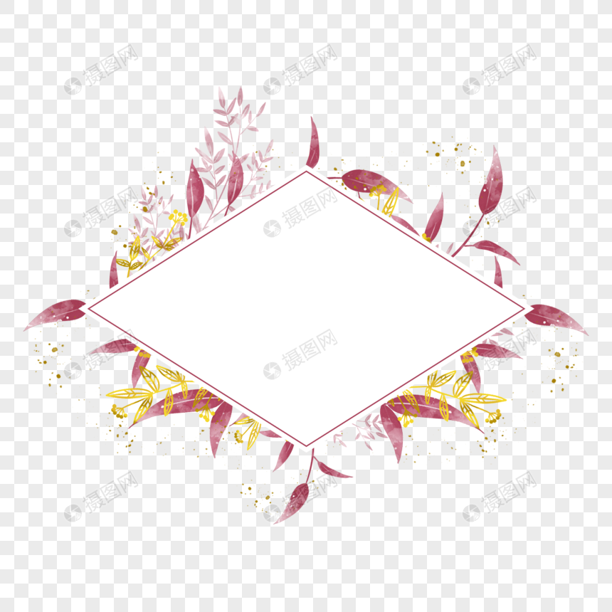 金枝树叶婚礼菱形边框图片