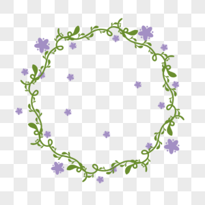 紫色花朵绿色青草线稿圆环图片