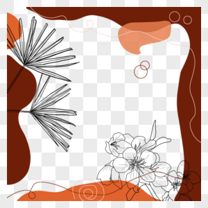 棕色线描花卉故事边框图片