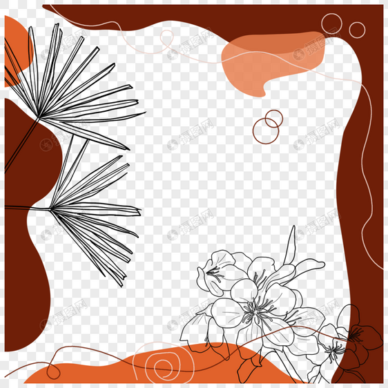 棕色线描花卉故事边框图片
