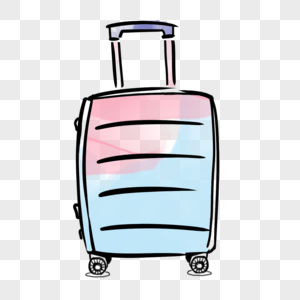 蓝色粉色简约水彩晕染旅行行李箱图片