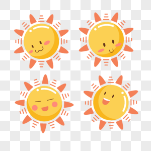 卡通可爱四个笑脸太阳表情插画图片