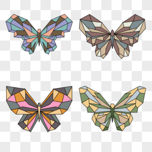 四只多边形彩色蝴蝶图片