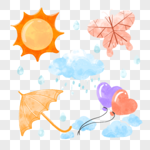 天气水彩可爱组图气球风筝雨伞图片
