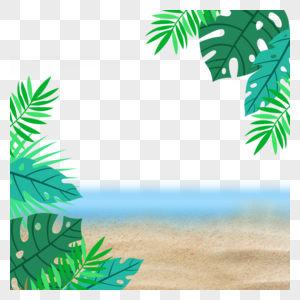 绿色茂盛树叶装饰沙滩夏季图片