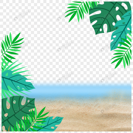 绿色茂盛树叶装饰沙滩夏季图片