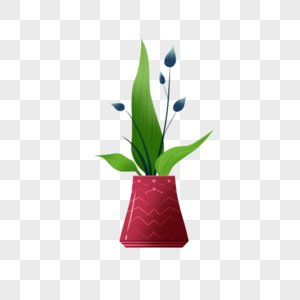 红色花瓶绿色植物盆栽图片