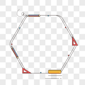 多边形简约可爱卡通风格尺子铅笔学习用品边框图片