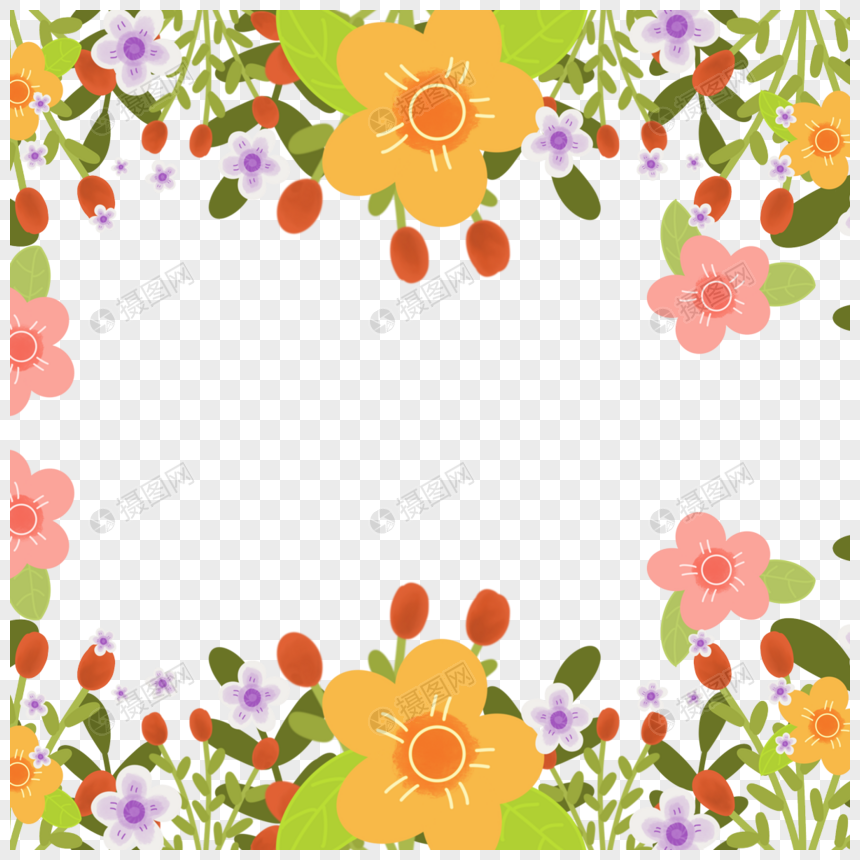 多彩春季花卉边框背景图片