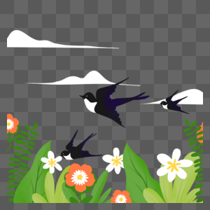 黑色自由燕子春假花卉边框图片