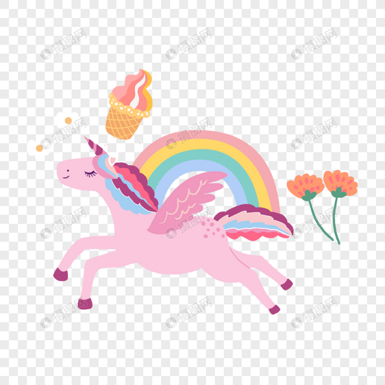 纸杯花朵和彩虹装饰粉色可爱卡通独角兽图片