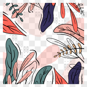 抽象卡通配色孟菲斯植物边框图片
