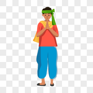 柬埔寨新年绿色头巾双手合十的男孩图片
